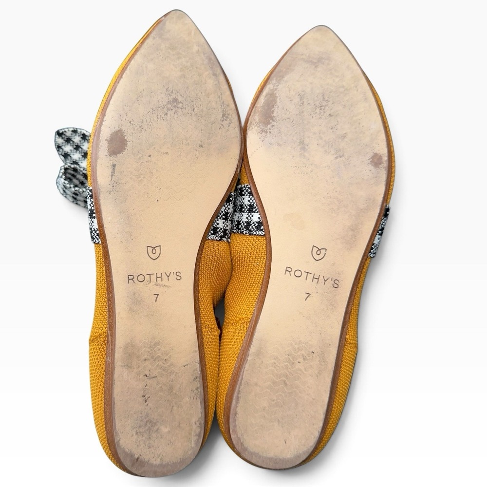 Rothy's The Mary Jane Golden Gingham Yellow Houndstooth Bow Flat Size 7 EU 37.5 - Picture 5 of 6